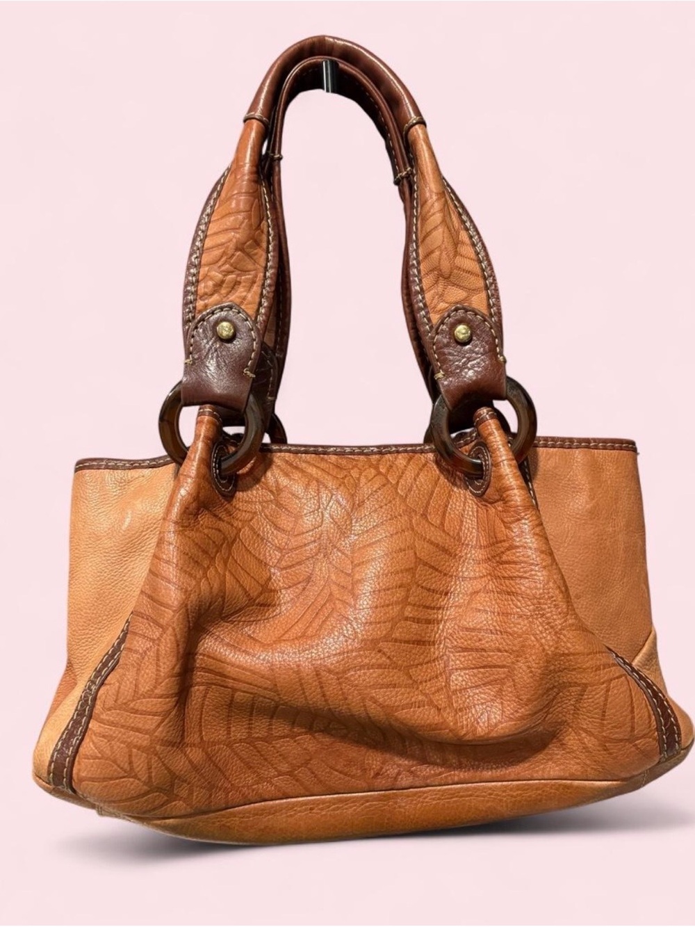 Fossil Tan Leaf-Embossed Leather Shoulder Bag - Picture 3 of 7